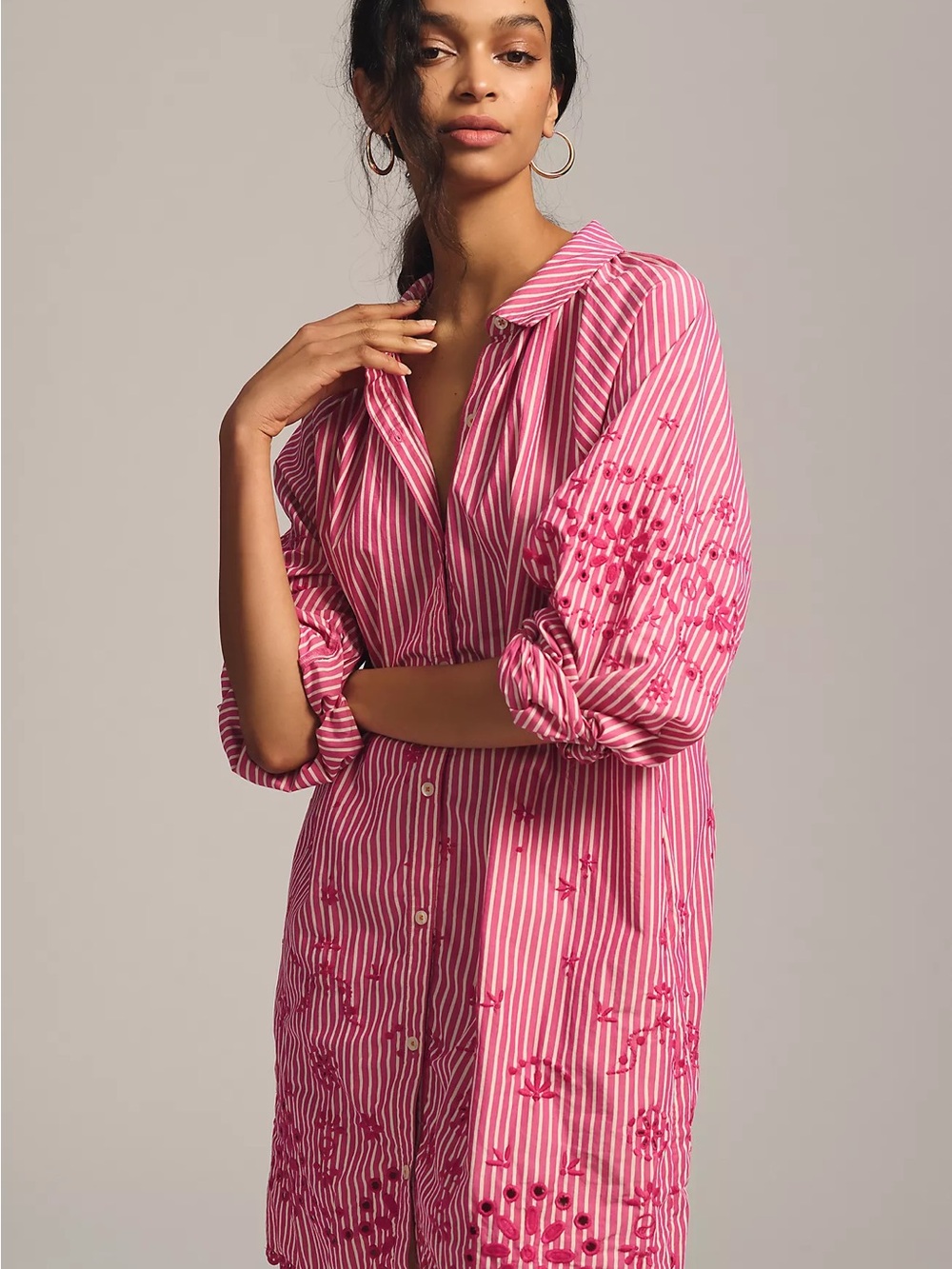 Scotch & Soda Pink Striped Embroidered Button-Front Robe